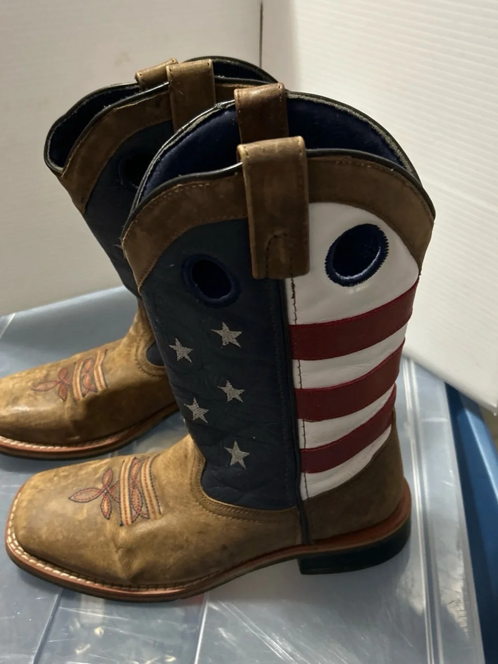 Girls Smoky Mountain Boots Brown USA Flag Size 3.5